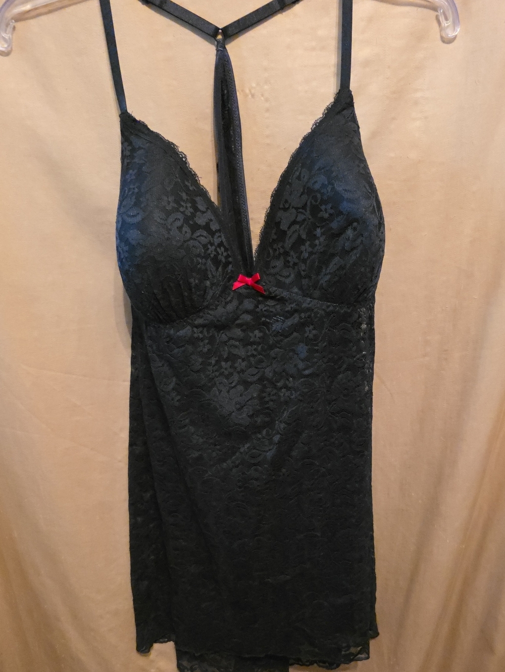 Womens' Black Lace Chemise with Red Accents XXL